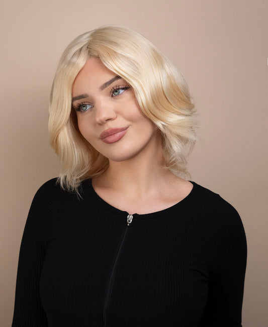 european virgin hair wig - 8" light blonde.