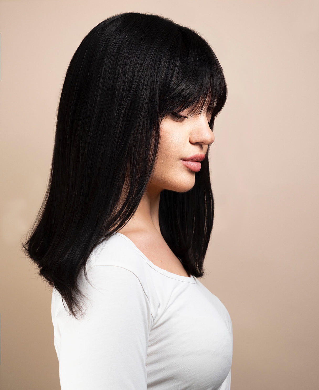 flipped ends blowout with fringe human wig - 14" espresso black.