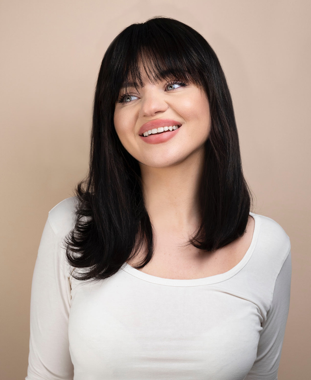 flipped ends blowout with fringe human wig - 14" espresso black.