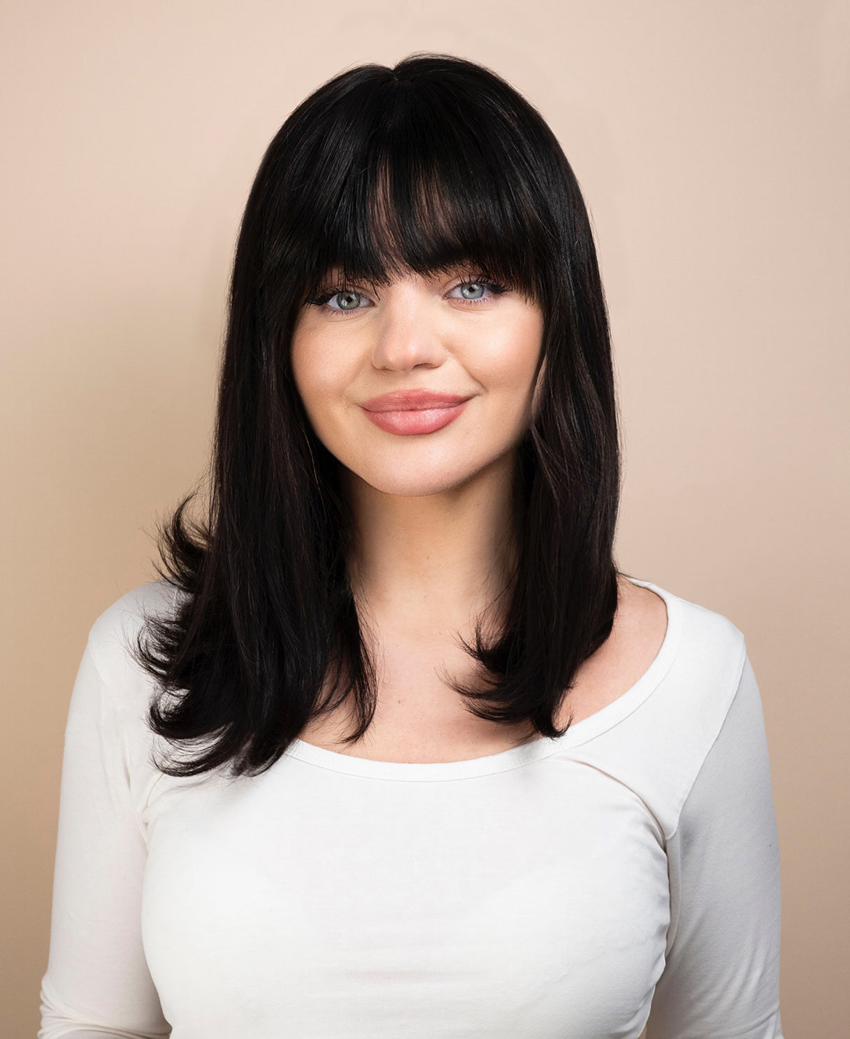 flipped ends blowout with fringe human wig - 14" espresso black.