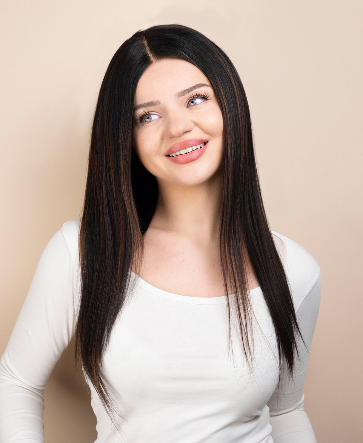 put on & go pre-cut lace human wig - 18" mocha balayage.