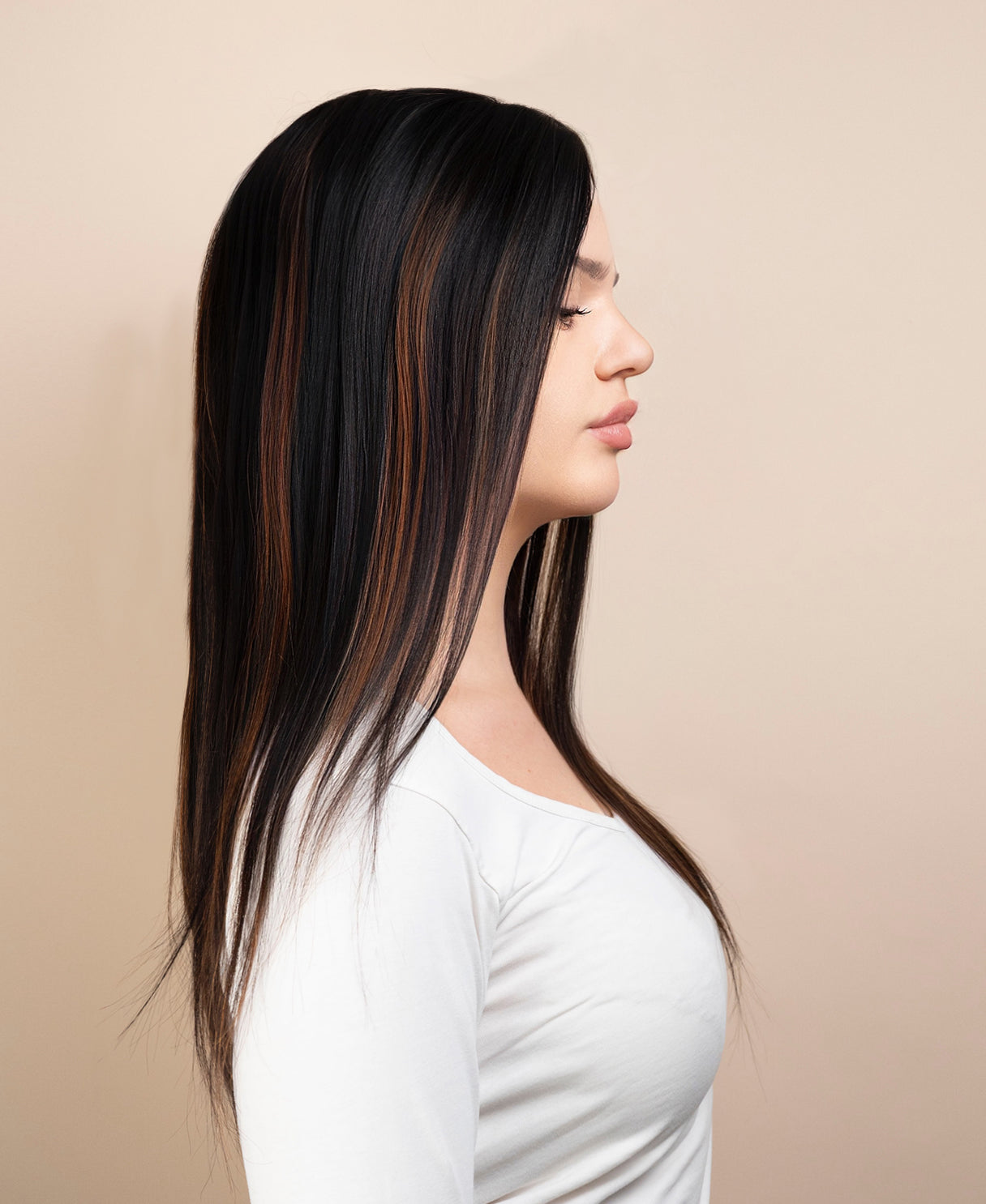 put on & go pre-cut lace human wig - 18" mocha balayage.