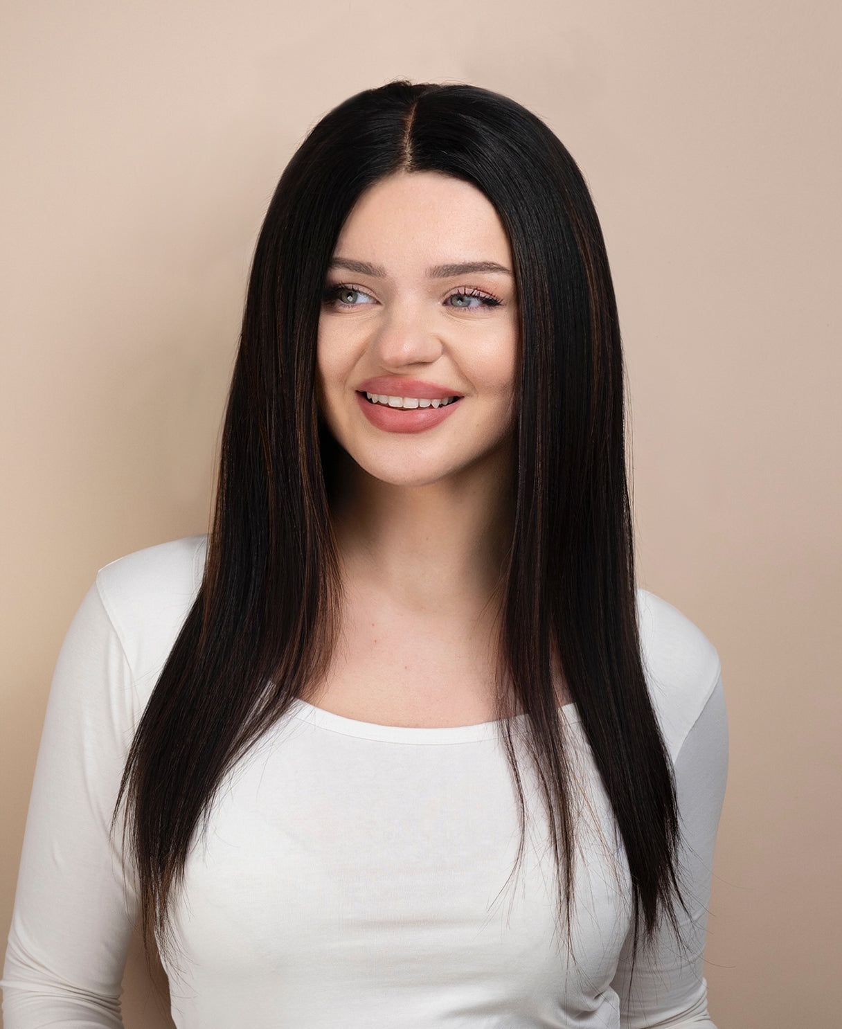 put on & go pre-cut lace human wig - 18" mocha balayage.