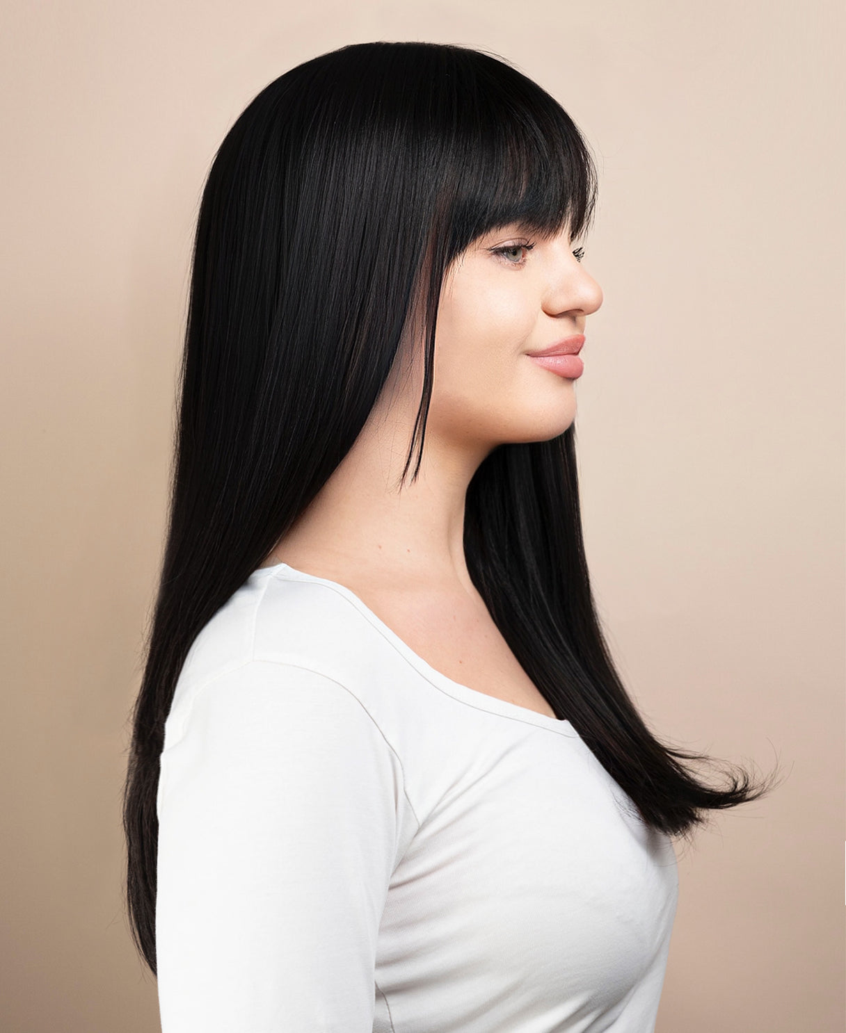 flipped ends blowout with fringe human wig - 18" espresso black.