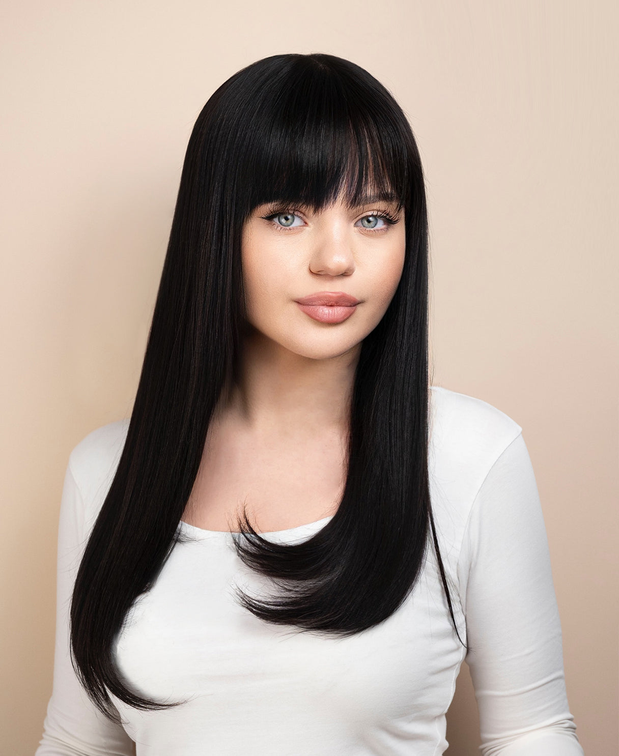 flipped ends blowout with fringe human wig - 18" espresso black.