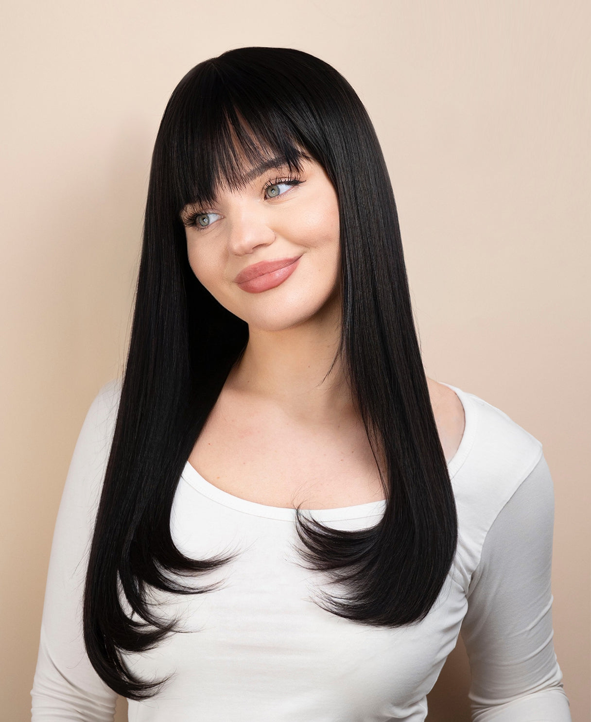 flipped ends blowout with fringe human wig - 18" espresso black.