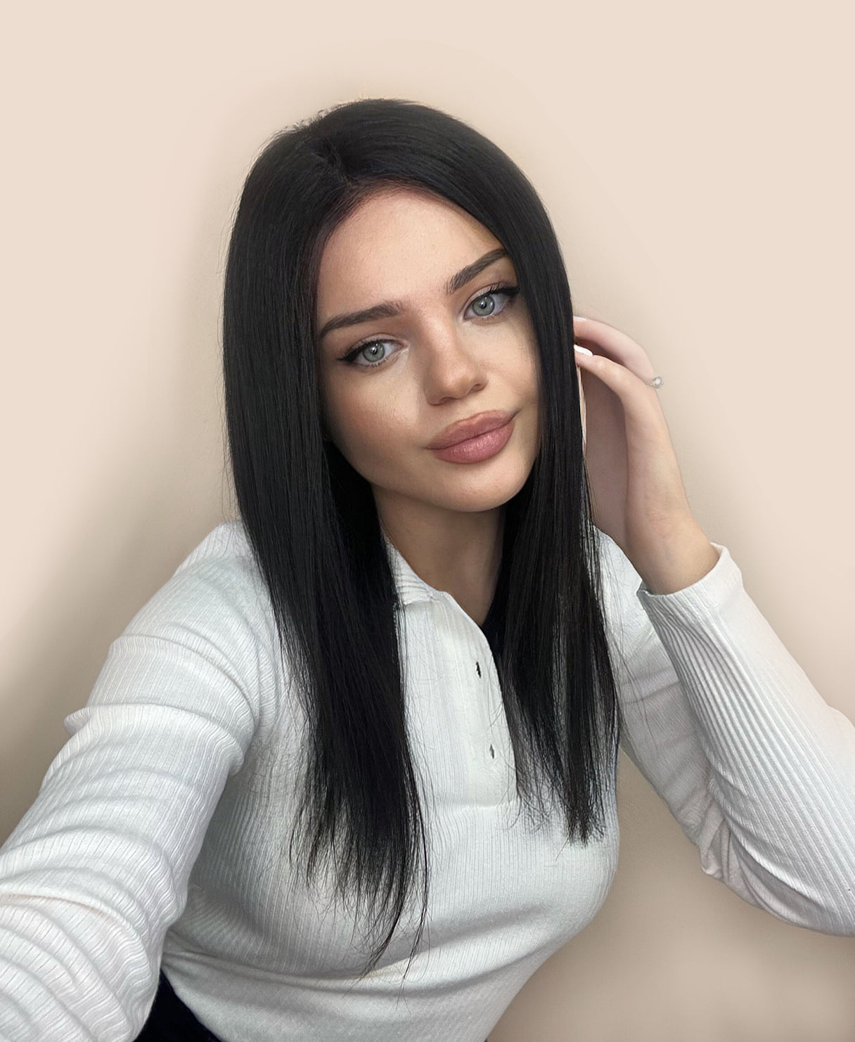 lace front human wig - 14" natural black.