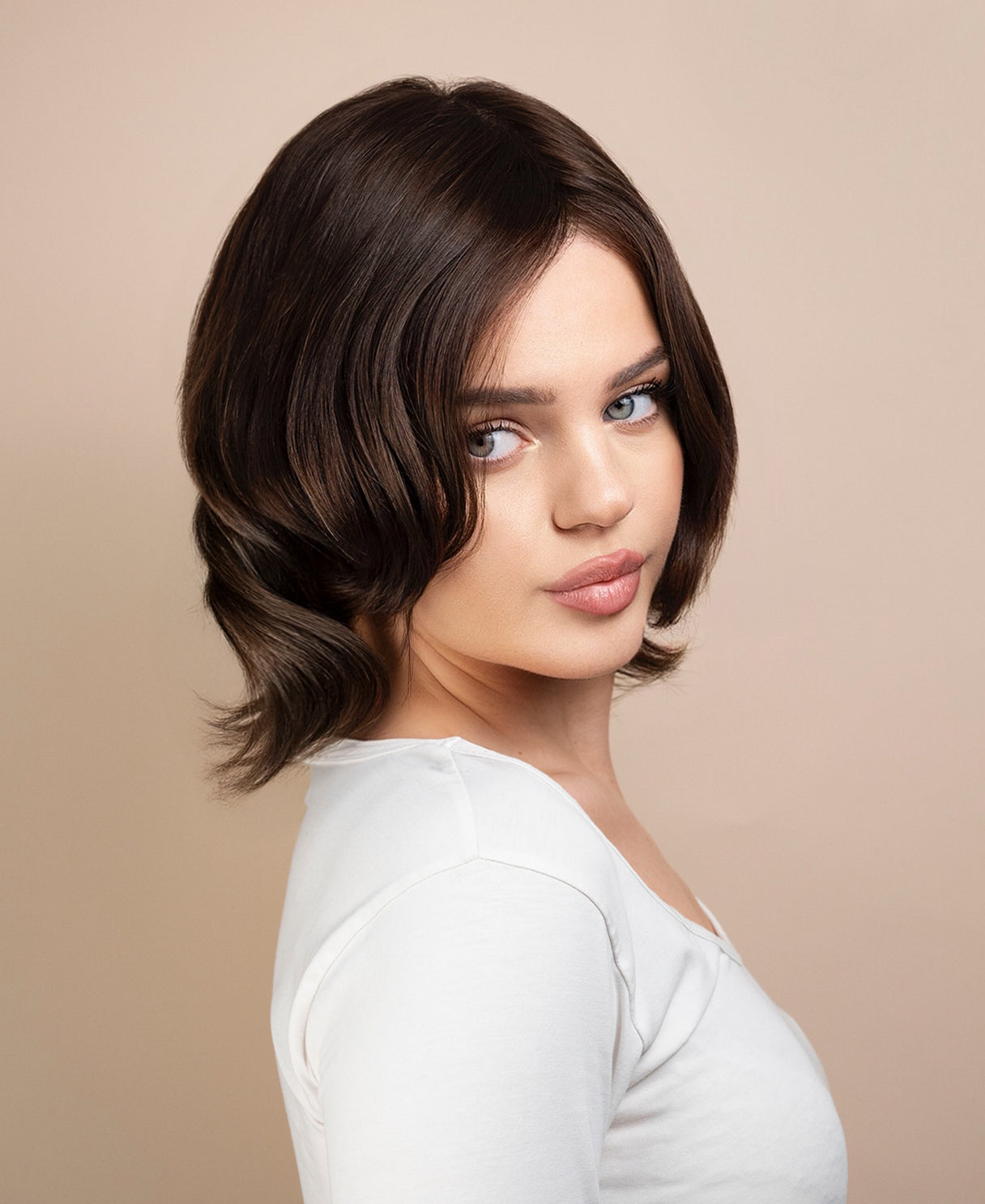 european virgin hair wig - 8" medium brown.