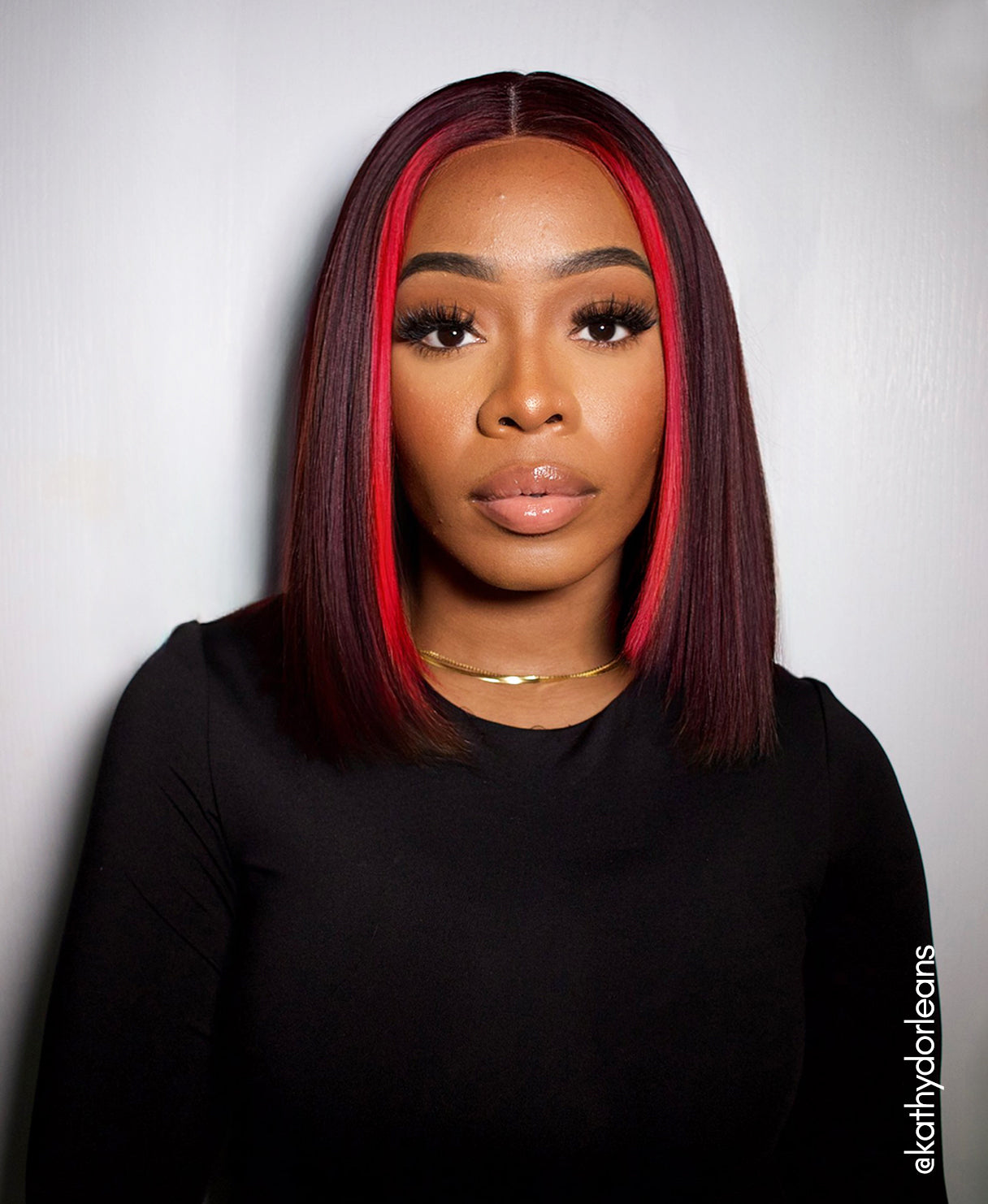 long bob human wig - 10" red money piece highlights.