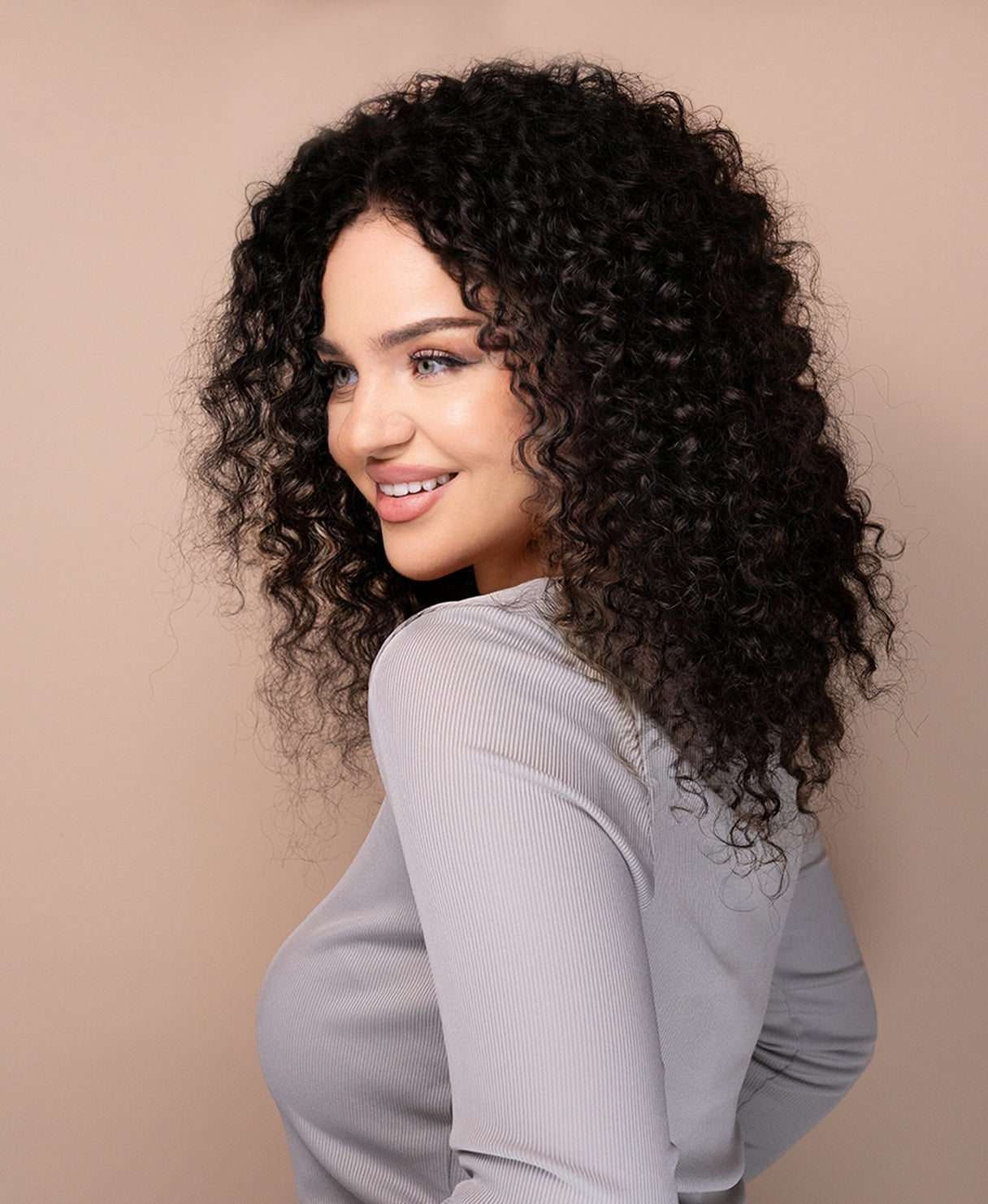 lace front human wig - 16" 3a curly natural black.