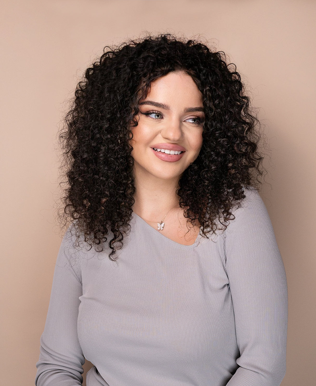 lace front human wig - 16" 3a curly natural black.