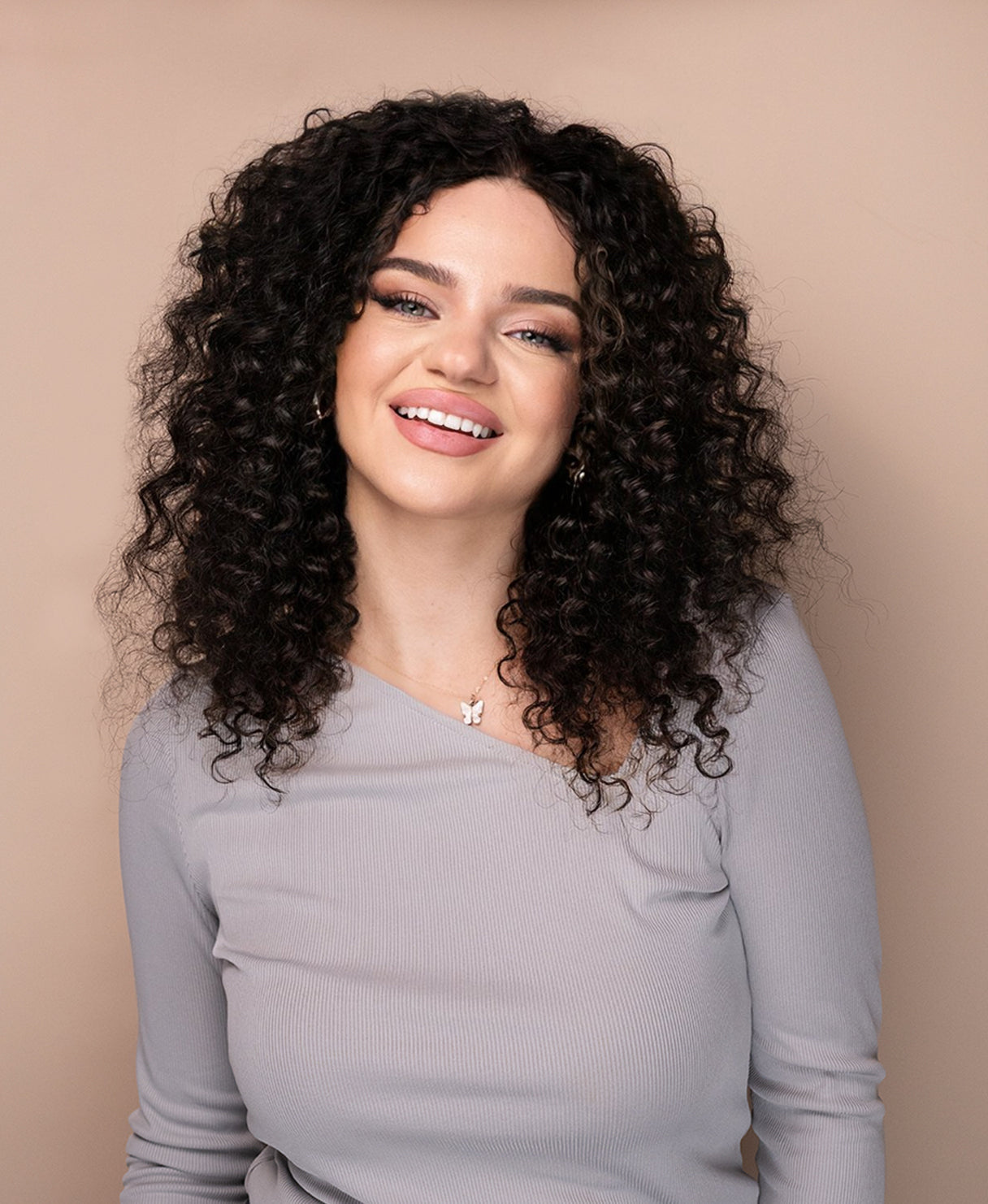 lace front human wig - 16" 3a curly natural black.