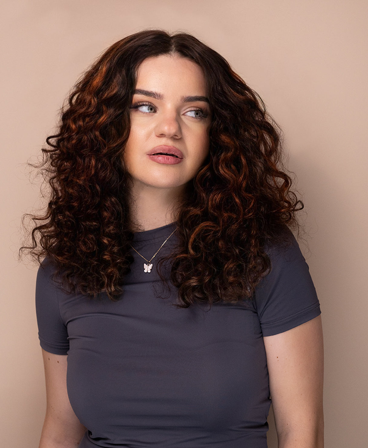 lace front human wig - 16" curly brown with highlights.