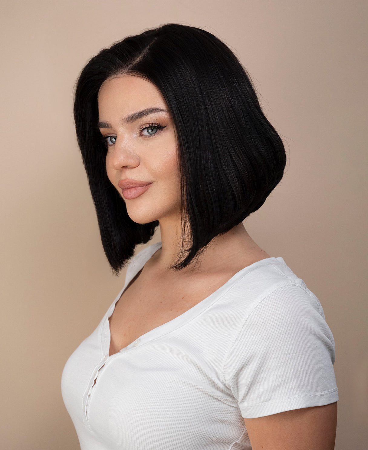lace front bob human wig - 10" natural black.