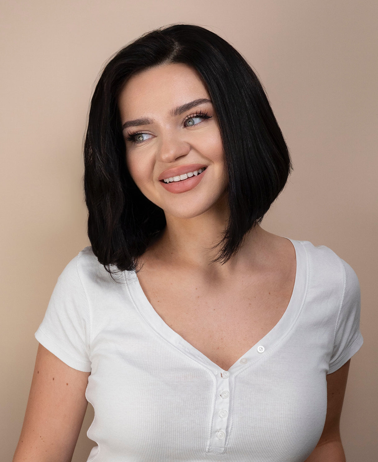 lace front bob human wig - 10" natural black.