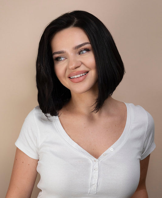 lace front bob human wig - 10" natural black.