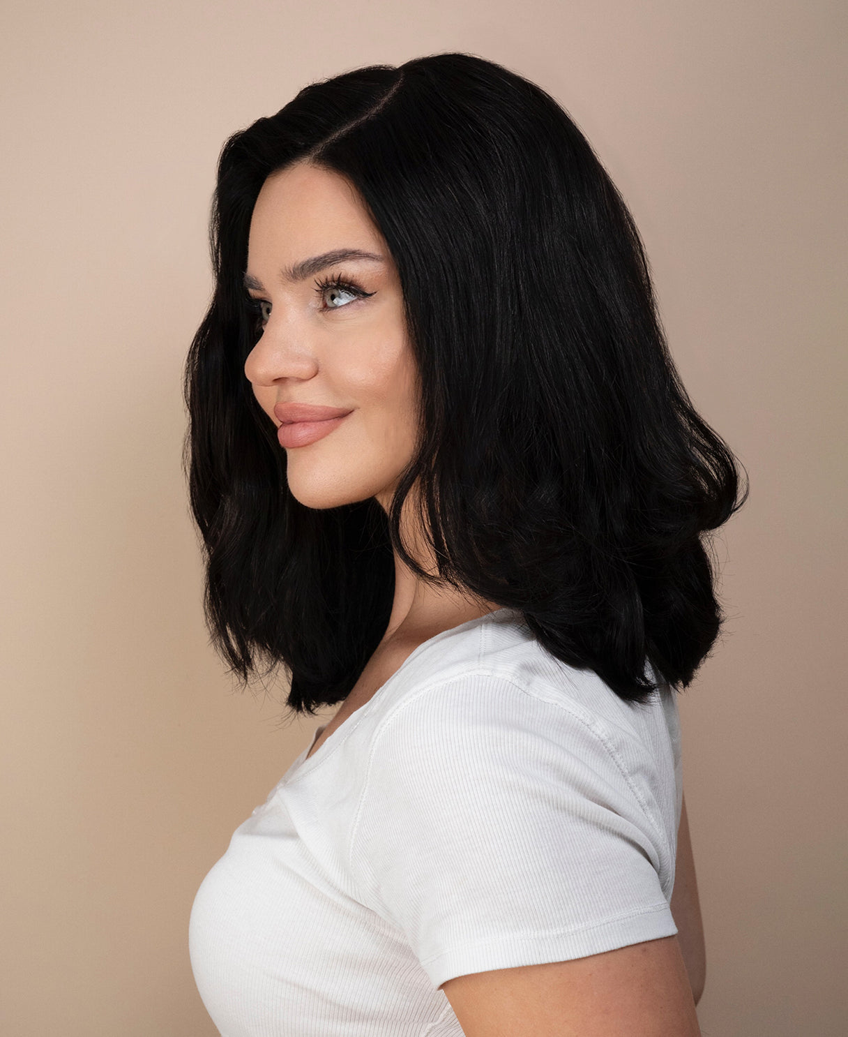 lace front human wig with side part - 14" natural black.