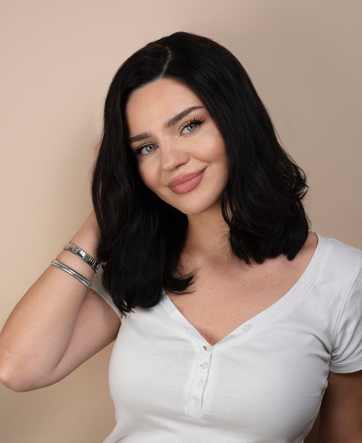 lace front human wig with side part - 14" natural black.