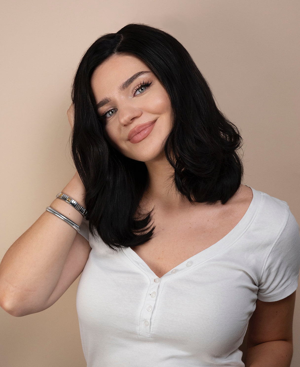 lace front human wig with side part - 14" natural black.