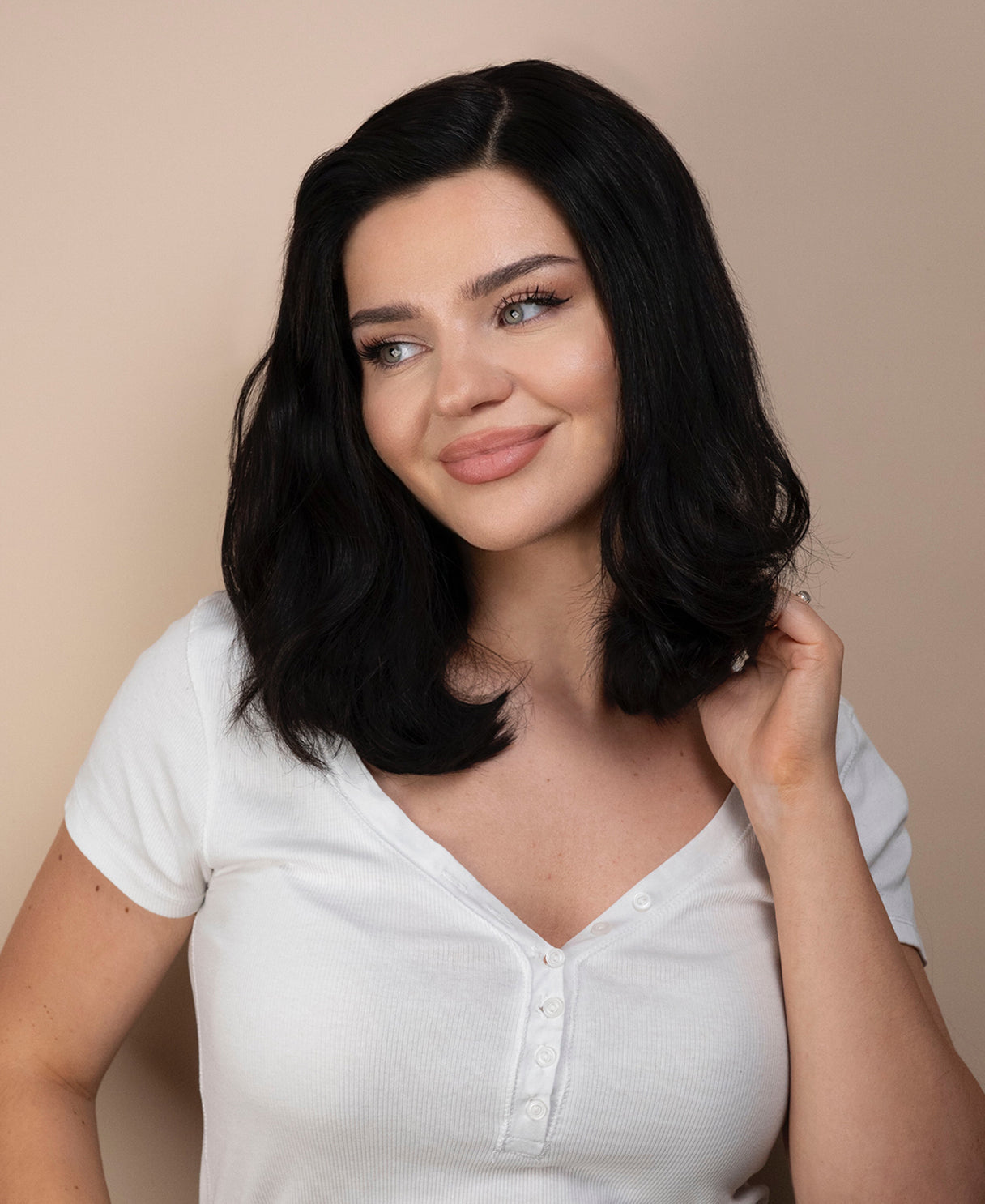 lace front human wig with side part - 14" natural black.