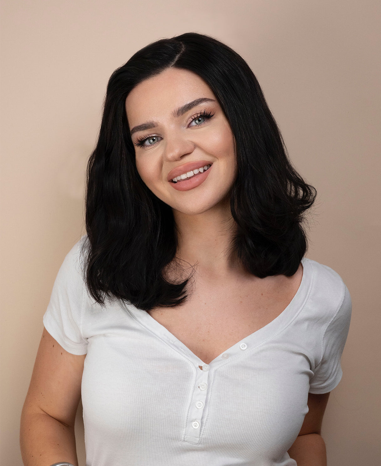 lace front human wig with side part - 14" natural black.