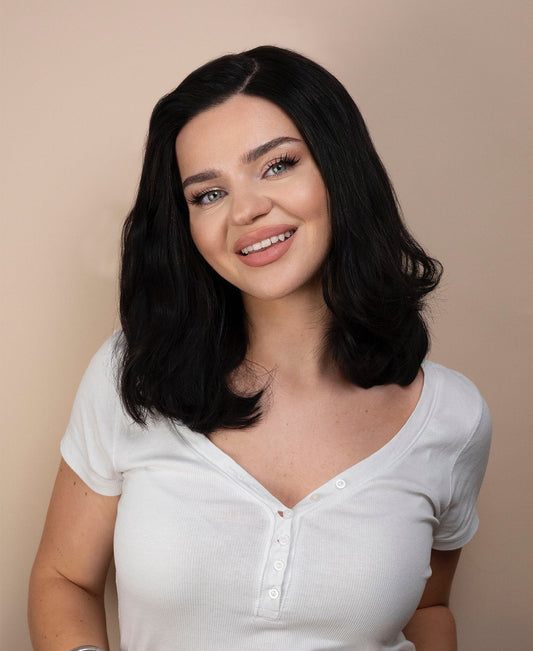 lace front human wig with side part - 14" natural black.