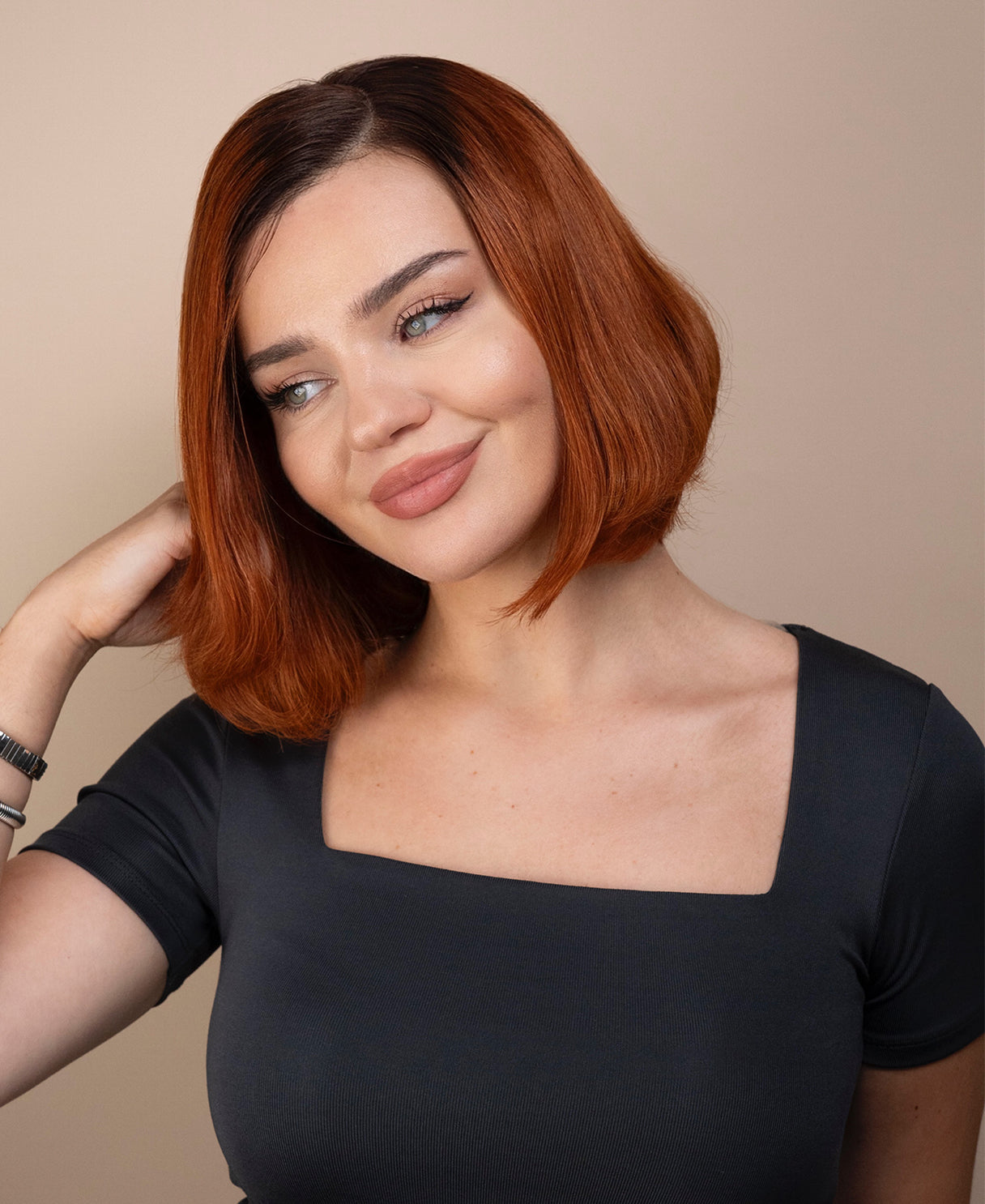 lace front bob human wig - 10" rooted copper.