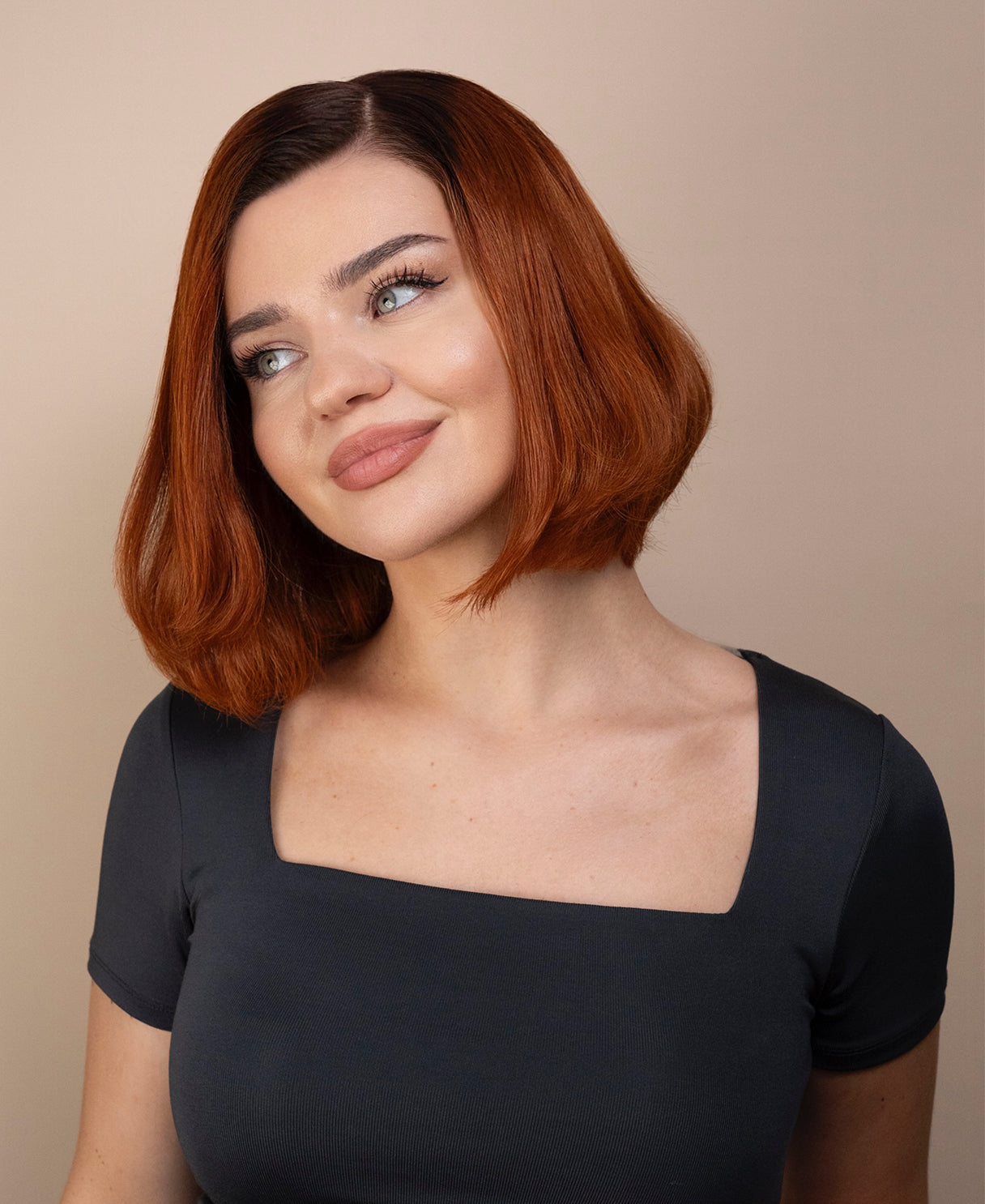 lace front bob human wig - 10" rooted copper.
