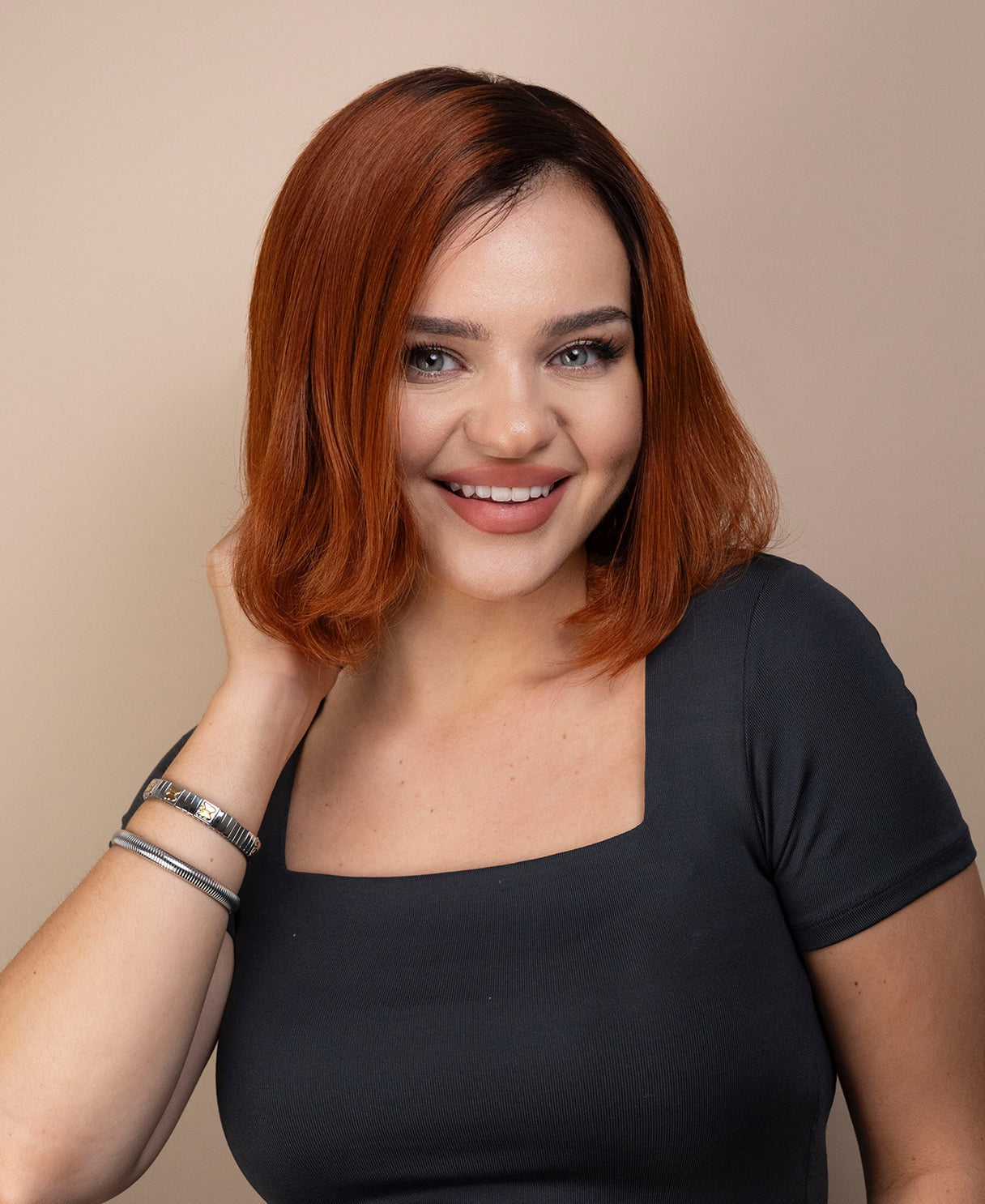 lace front bob human wig - 10" rooted copper.