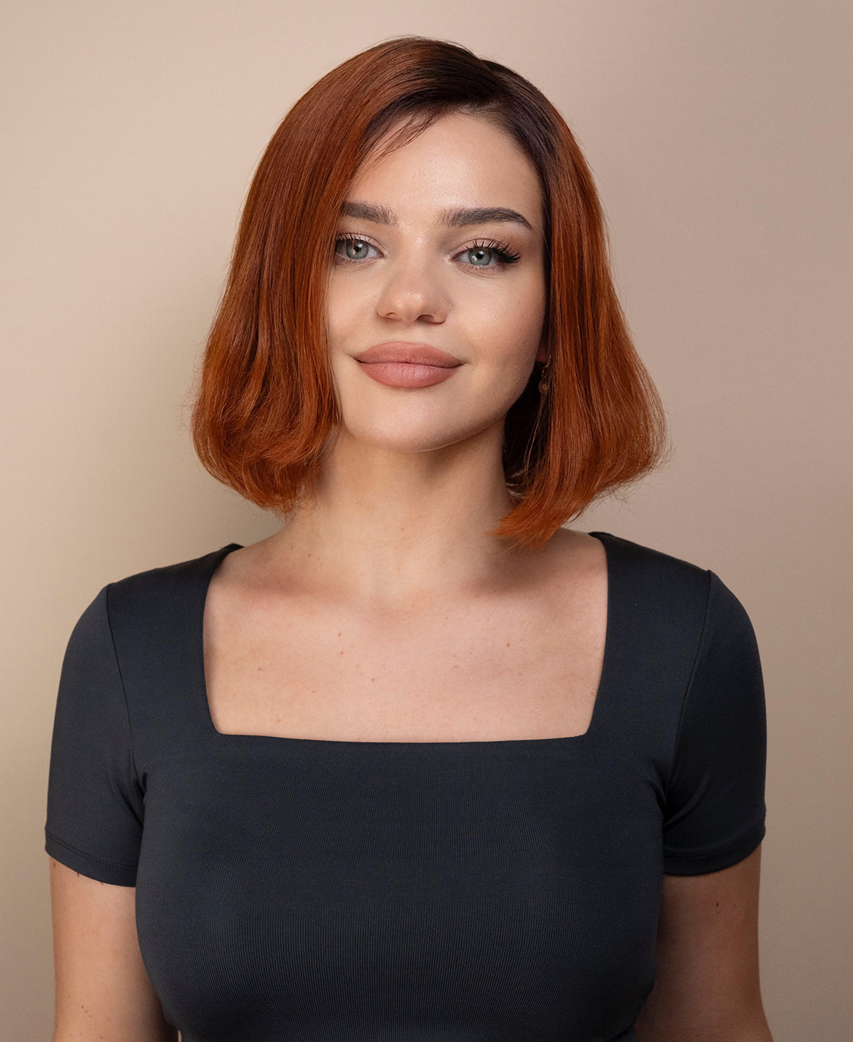 lace front bob human wig - 10" rooted copper.
