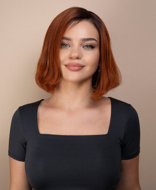 lace front bob human wig - 10" rooted copper.