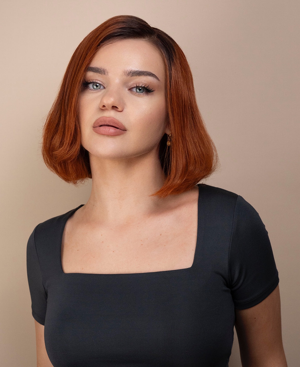lace front bob human wig - 10" rooted copper.