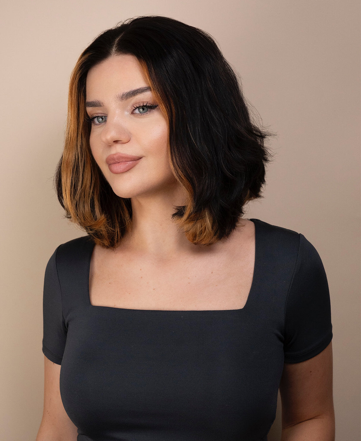 lace front bob human wig - 12" dark moneypiece.