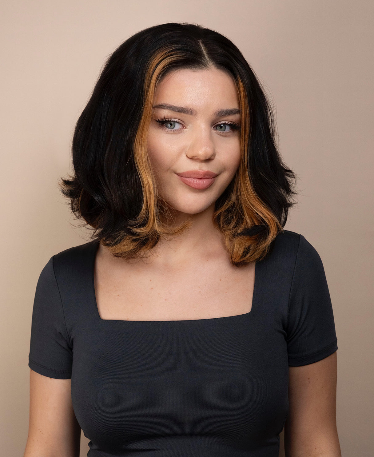 lace front bob human wig - 12" dark moneypiece.
