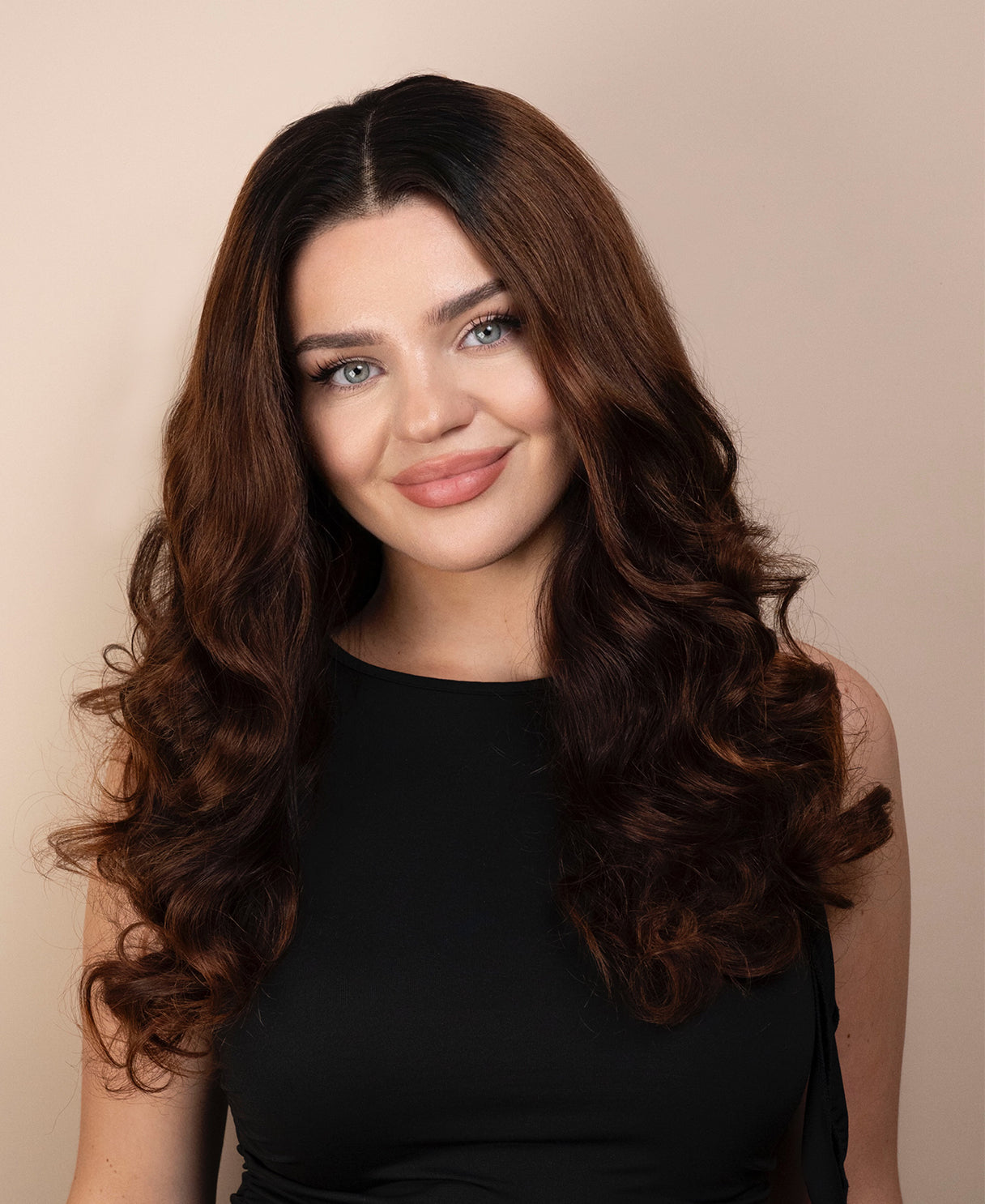 lace front human wig with bouncy curls - 18" dimensional brown.