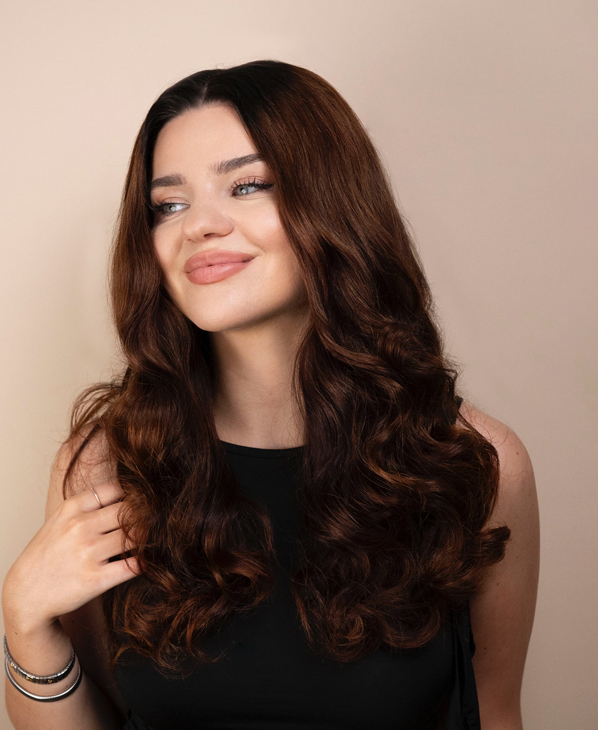 lace front human wig with bouncy curls - 18" dimensional brown.