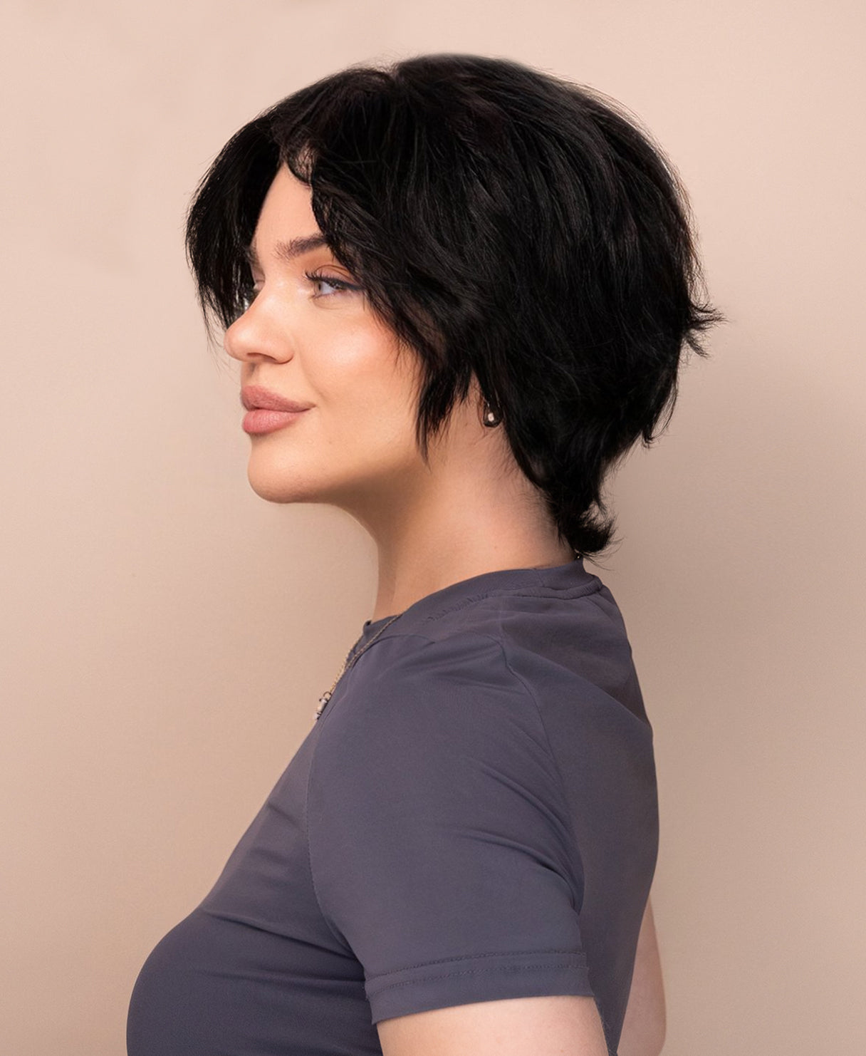 layered lace front human wig - 8" natural black.