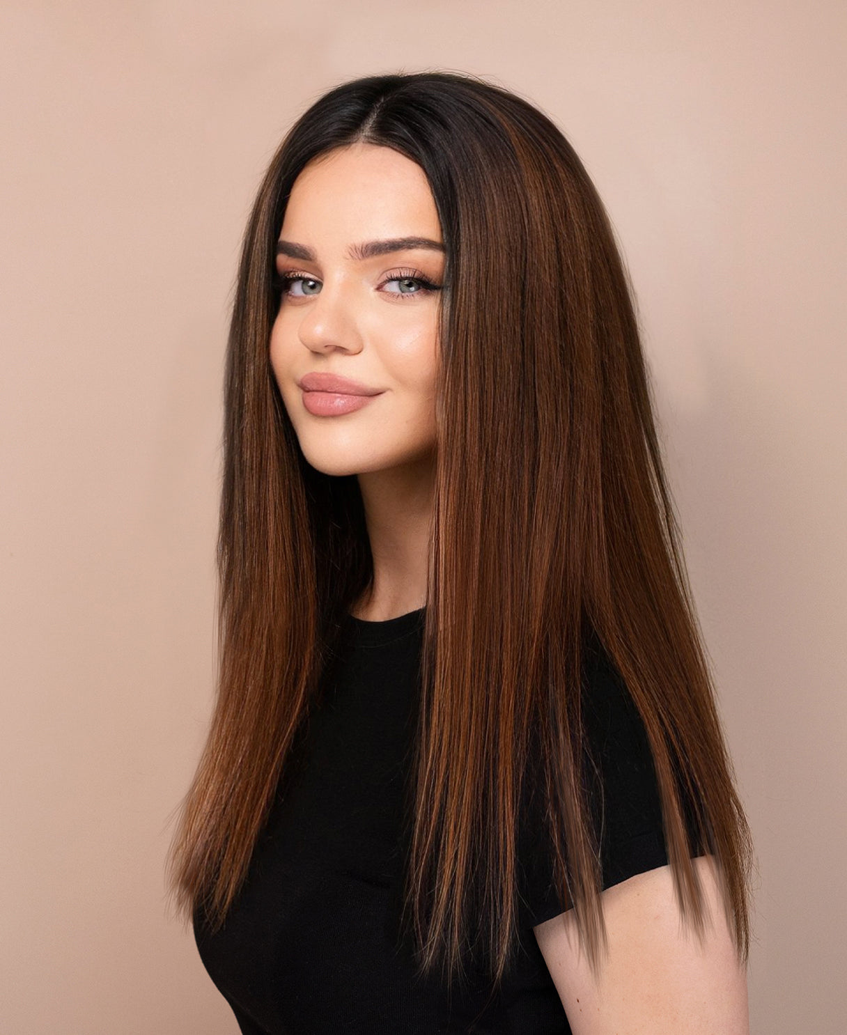 lace front human wig - 18" rooted brown.