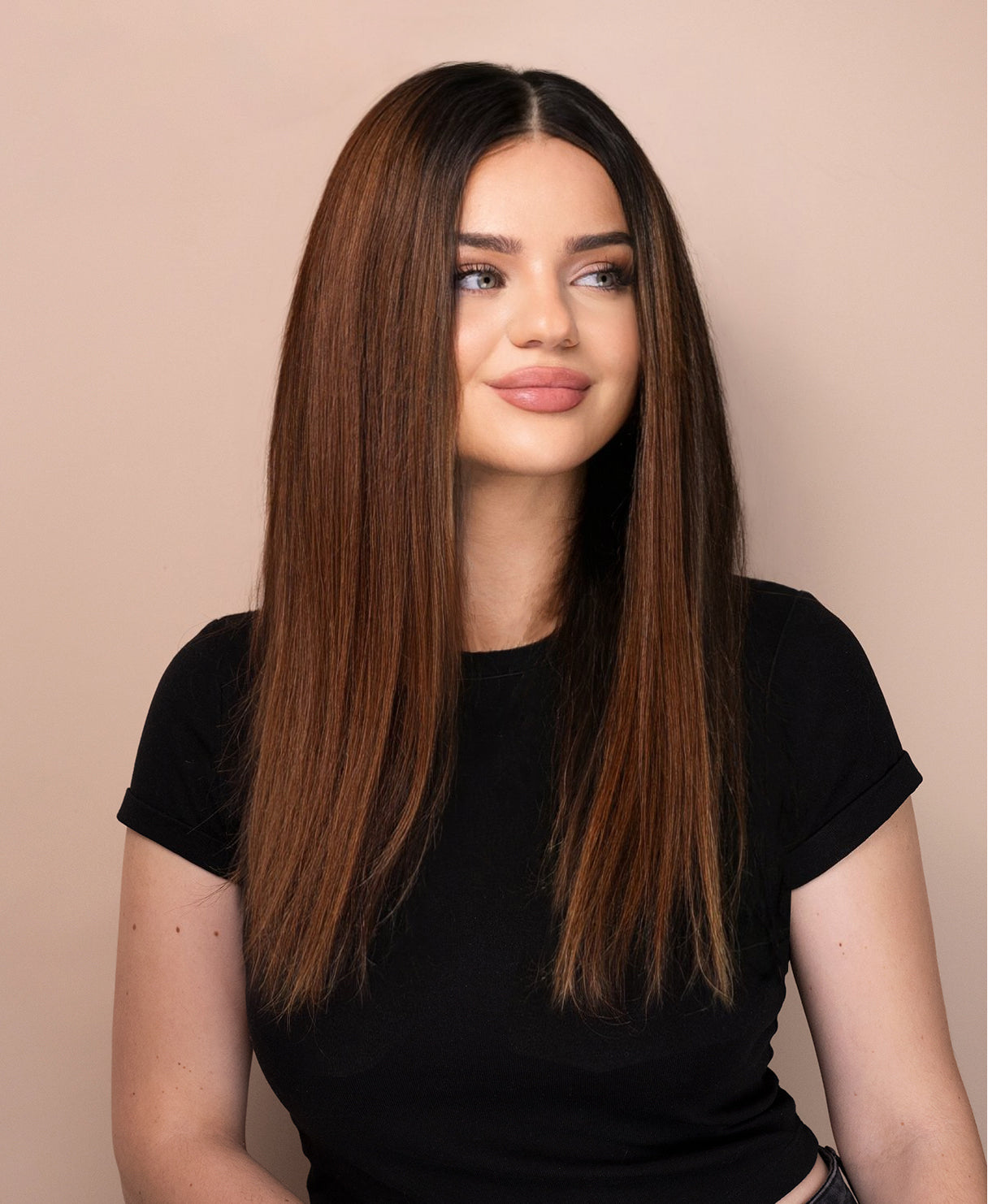 lace front human wig - 18" rooted brown.