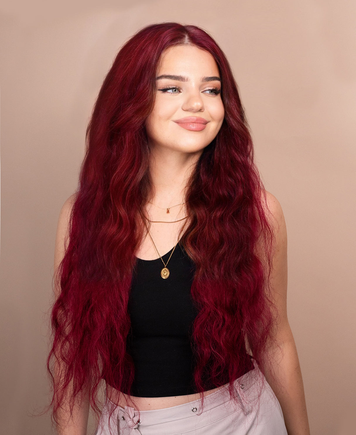 lace front human wig wavy 13x4 - 30" cherry red.