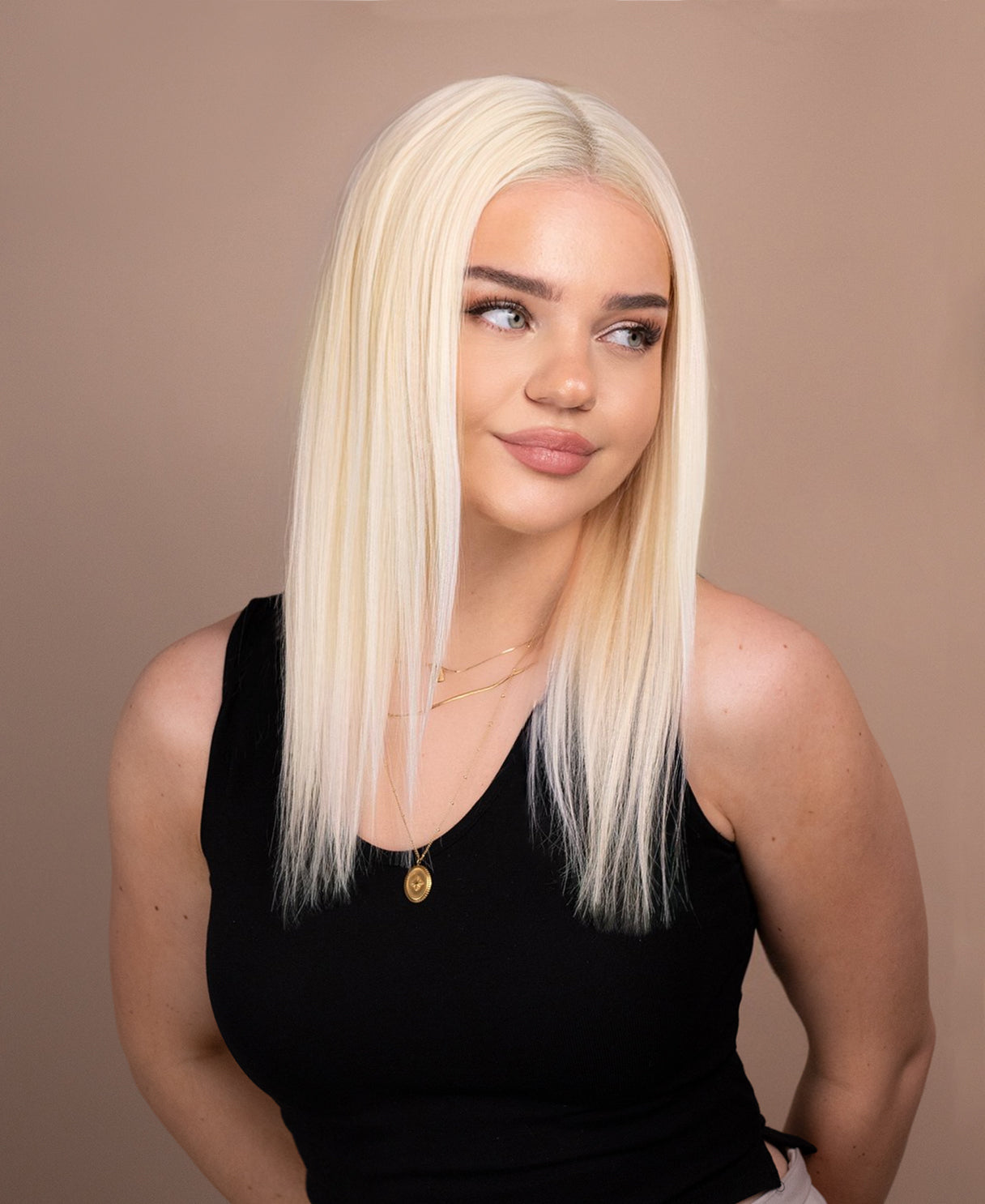 put on & go pre-cut lace human wig - 14" light blonde.