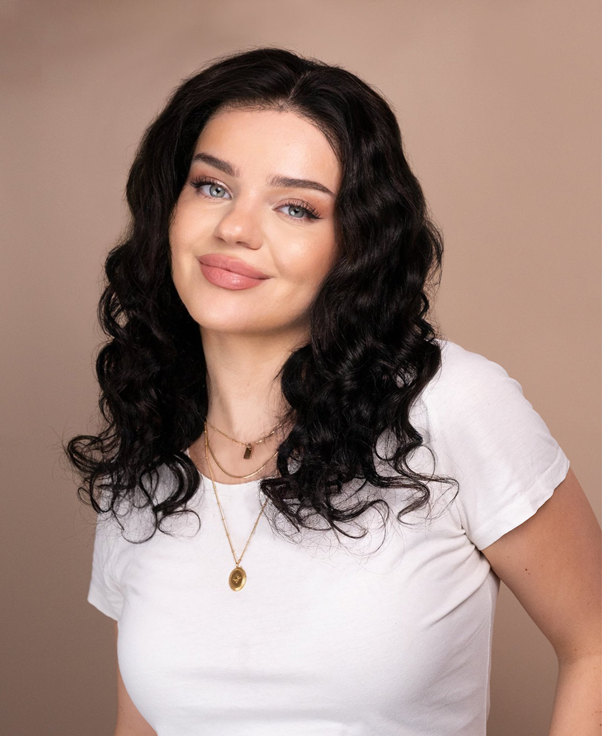 put on & go pre-cut lace curly human wig - 18" natural black.