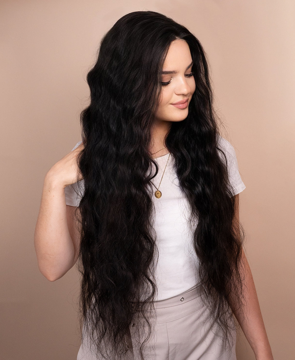 lace front human wig wavy 5x5 - 32" natural black.