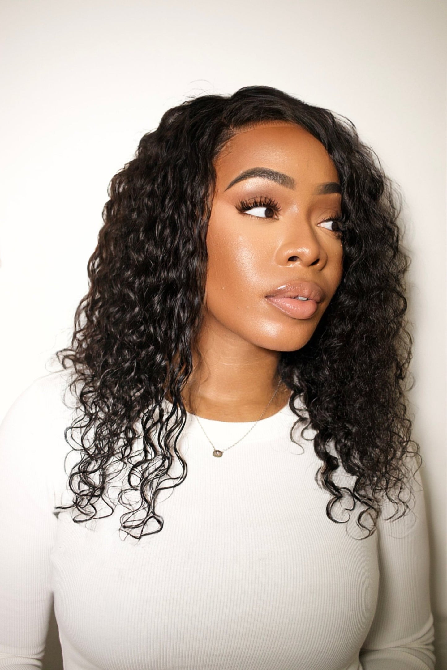 lace front human wig - 14" 3A curly natural black.
