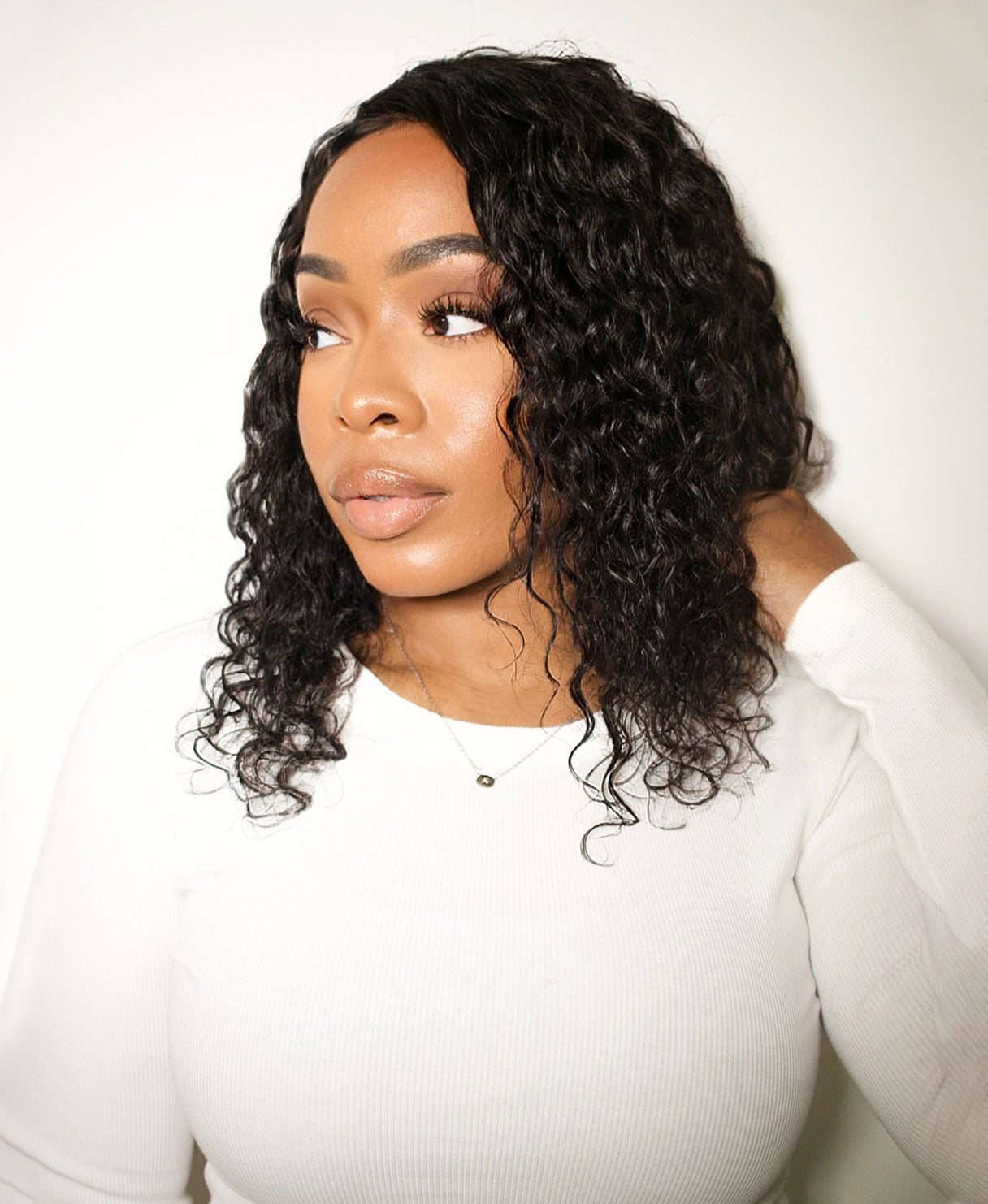 lace front human wig - 12" 3A curly natural black.