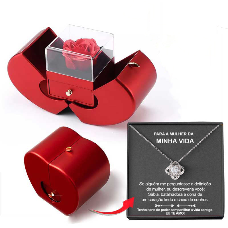 Sainishops™Fashion Jewelry Box Red Apple Christmas Gift Necklace Eternal Rose