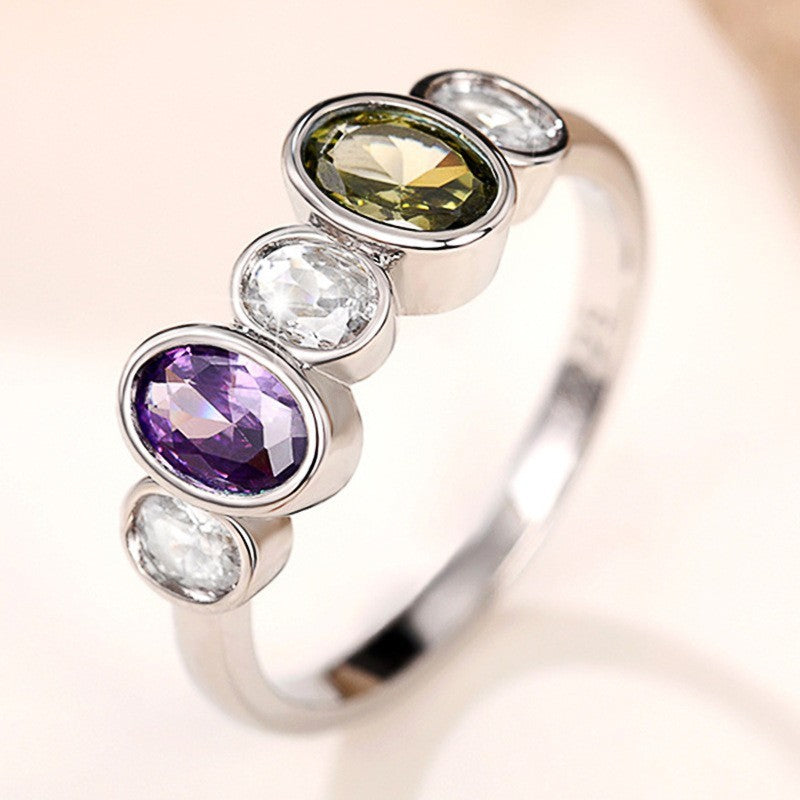 Sainishops™Colorful Copper Inlaid Zircon Ring Sweet And Simple Fashion Ring Bracelet