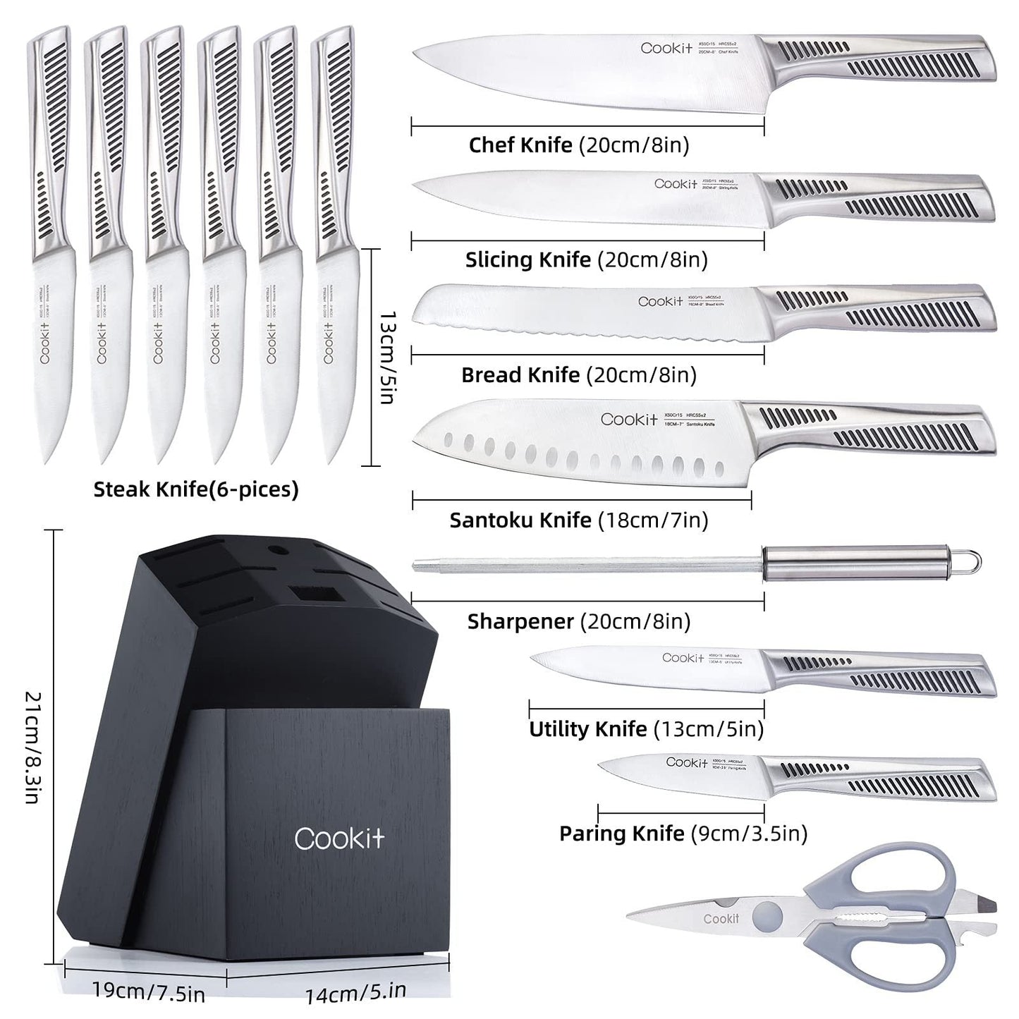 Sainishops™Kitchen Knife Set 15 Piece Knife Sets with Block