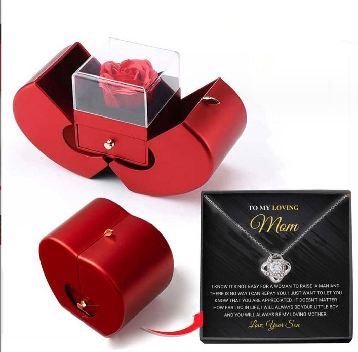 Sainishops™Fashion Jewelry Box Red Apple Christmas Gift Necklace Eternal Rose