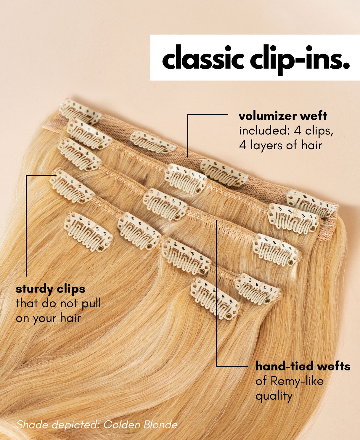 clip-in hair extensions champagne blonde.